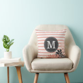 モノグラムのフローラピンク白ストライプ色 クッション (椅子)