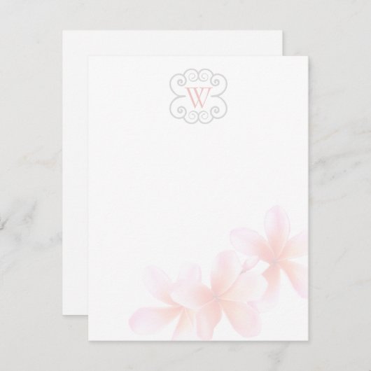 モノグラムのフローラ熱帯テーマ空白のノートカード 招待状 (正面/裏面)