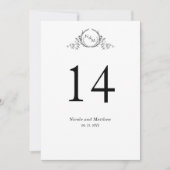 モノグラムのブラックとホワイトの結婚式テーブルナンバー (正面)
