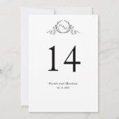 モノグラムのブラックとホワイトの結婚式テーブルナンバー (裏面)