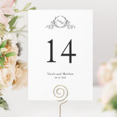 モノグラムのブラックとホワイトの結婚式テーブルナンバー