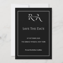 モノグラムのブラック&ホワイトのミニマリストSave the Date 招待状