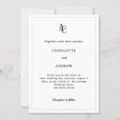 モノグラムのブラック&ホワイトモダンなシンプルな結婚式 招待状 (正面)