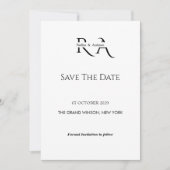 モノグラムのブラック&ホワイト ミニマリスト Save the Date 招待状 (正面)