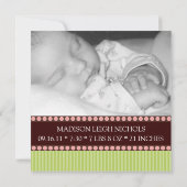 モノグラムのベビーの写真の発表 案内状 (裏面)