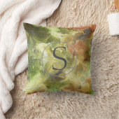 モノグラムのベージュ緑の水彩画の秋の装飾用クッション クッション (ブランケット)