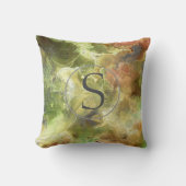 モノグラムのベージュ緑の水彩画の秋の装飾用クッション クッション (正面)