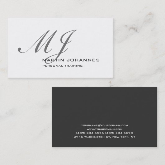 モノグラムのホワイトグレイパーソナルトレーナーモダン 名刺 (正面/裏面)