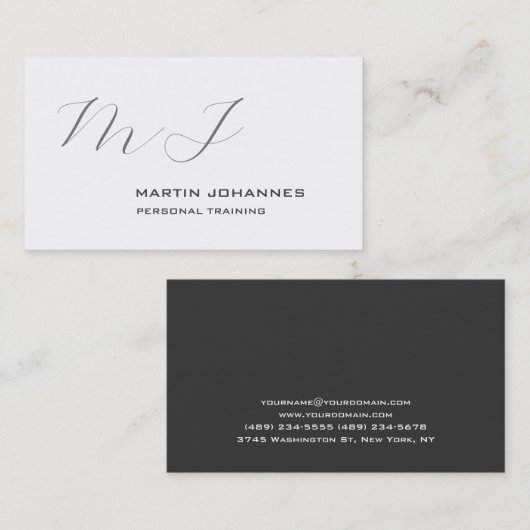 モノグラムのホワイトグレイパーソナルトレーナーモダン 名刺 (正面/裏面)