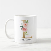 モノグラムのマグ、花のモノグラムLのカスタムなギフト、金ゴールド コーヒーマグカップ (左)