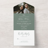 モノグラムのミニマリストのセージ結婚グリーン オールインワン招待状 (内側)