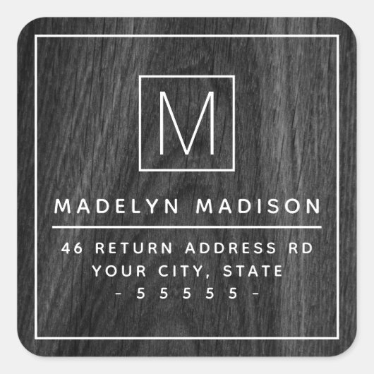 モノグラムのミニマリスト暗木粒子差出人住所 スクエアシール (正面)