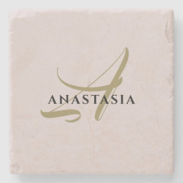 モノグラムのミニマルなパステル赤面ピンク金ゴールドブラック ストーンコースター