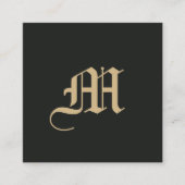 モノグラムのミニマルエレガント華美黒金ゴールド スクエア名刺 (正面)