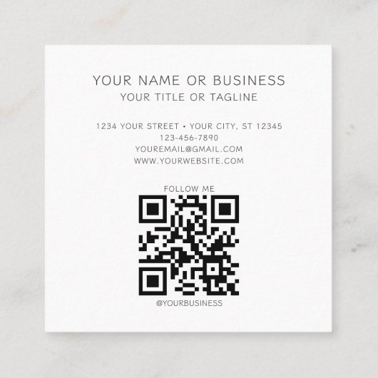 モノグラムのミニマルトレンディーユニークピンクQRコード スクエア名刺 (裏面)