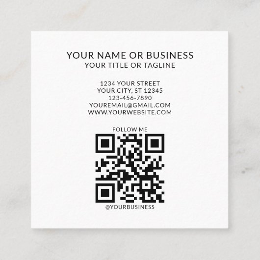 モノグラムのミニマルトレンディー紫QRコード スクエア名刺 (裏面)