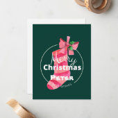 モノグラムのメリークリスマス最高のウィズリボン緑 ノートカード (正面/裏面インサイチュ)