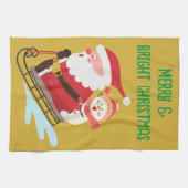 モノグラムのメリー金ゴールド上の明るいクリスマス | キッチンタオル (横)