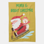 モノグラムのメリー金ゴールド上の明るいクリスマス | キッチンタオル (縦)