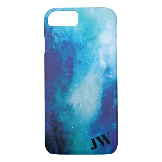 モノグラムのモダンで粋な宇宙の星の星雲の青 Case-Mate iPhoneケース (裏面)