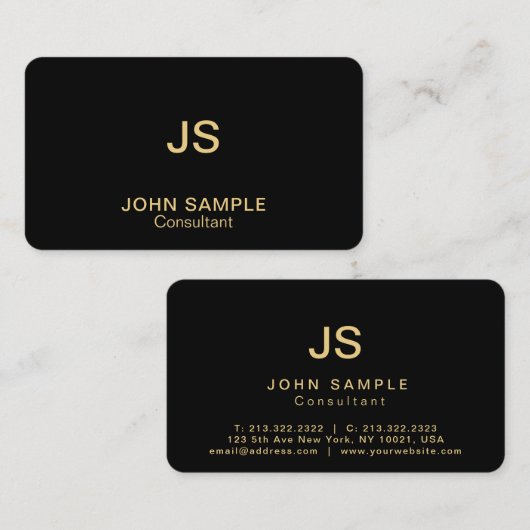 モノグラムのモダンな専門のエレガントで黒い金ゴールド 名刺 (正面/裏面)