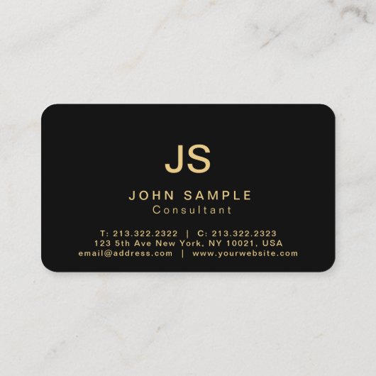 モノグラムのモダンな専門のエレガントで黒い金ゴールド 名刺 (裏面)