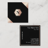 モノグラムのモダンなGoldRoseの正方形の名刺 スクエア名刺 (正面/裏面)