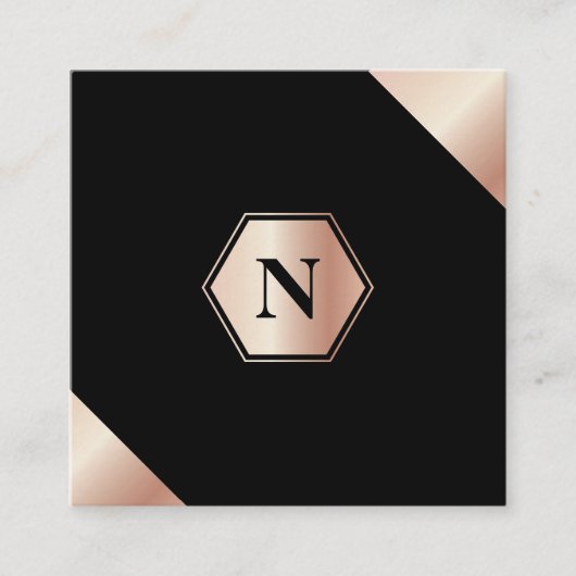 モノグラムのモダンなGoldRoseの正方形の名刺 スクエア名刺 (正面)