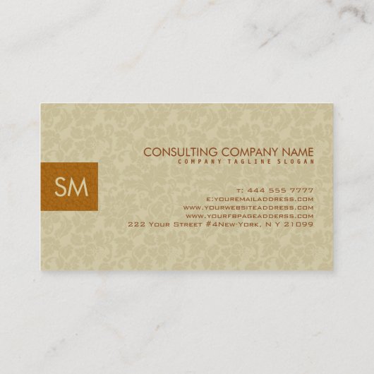 モノグラムのモダンはっきりしたベージュ&ブラウンダマスク 名刺 (裏面)