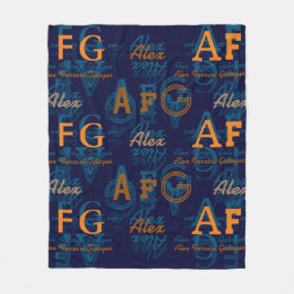 モノグラムのモダンイニシャルと名前の照合 フリースブランケット