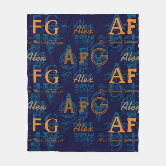 モノグラムのモダンイニシャルと名前の照合 フリースブランケット (正面)