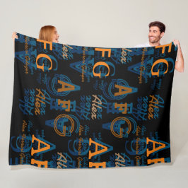 モノグラムのモダンイニシャルと名前Blkのコラージュ フリースブランケット