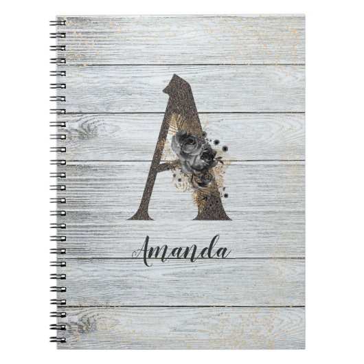 モノグラムのモダンエレガントゴシックブラックバラAノート ノートブック (正面)