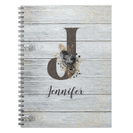 モノグラムのモダンエレガントゴシックブラックバラJ ノートブック