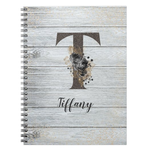 モノグラムのモダンエレガントゴシックブラックバラT ノートブック (正面)