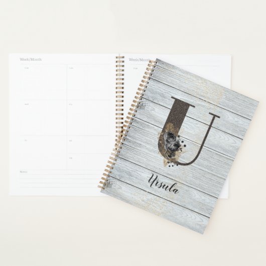 モノグラムのモダンエレガントゴシックブラックバラU プランナー手帳 (ディスプレー)