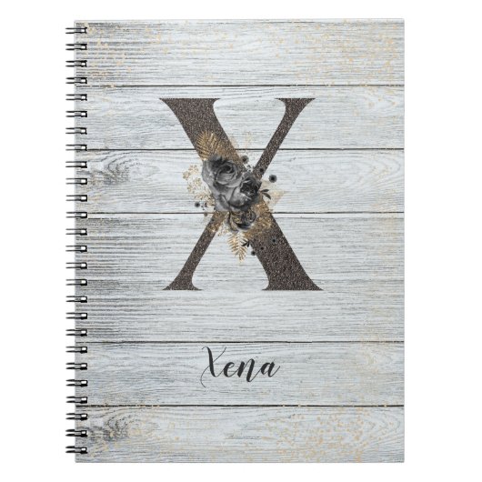 モノグラムのモダンエレガントゴシックブラックバラXノート ノートブック (正面)