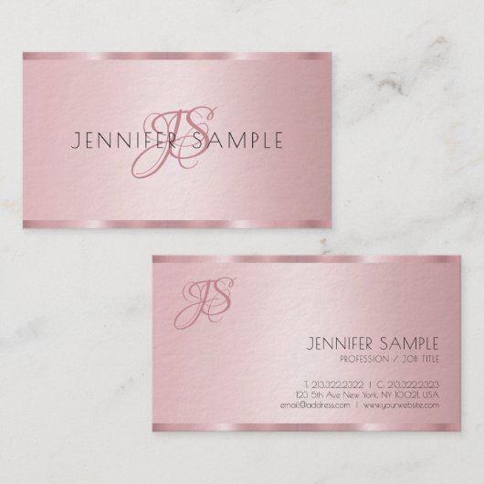 モノグラムのモダンエレガントバラ金ゴールドプレミアム厚 名刺 (正面/裏面)