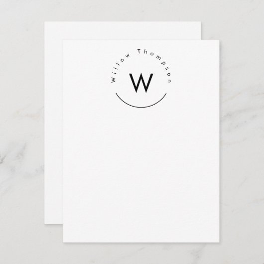 モノグラムのモダンミニマル白 ノートカード (正面/裏面)