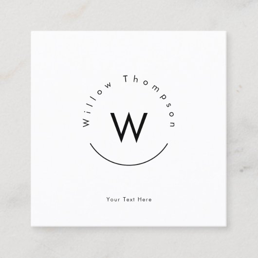 モノグラムのモダンミニマル白QRコード スクエア名刺 (正面)