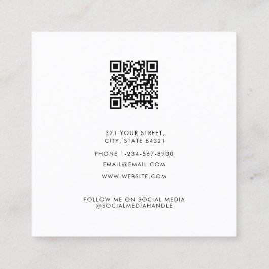 モノグラムのモダンミニマル白QRコード スクエア名刺 (裏面)