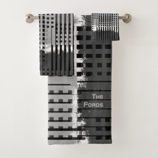 モノグラムのモダンラグジュアリーグレイ抽象芸術 バスタオルセット (インサイチュ)