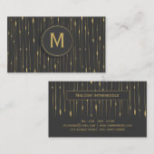 モノグラムのモダン抽象芸術金ゴールドライン – 木炭 名刺 (正面/裏面)