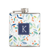 モノグラムのモダン水彩植物模様 フラスク (正面)