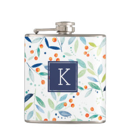 モノグラムのモダン水彩植物模様 フラスク