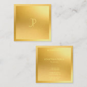 モノグラムのモダン金ゴールドエレガントトレンディーテンプレート スクエア名刺 (正面/裏面)
