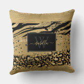 モノグラムのモダン金ゴールドグリッタースクリプト クッション (裏面)