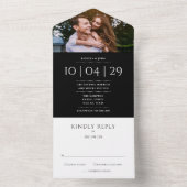 モノグラムのモノクロ写真付き結婚式の日付 オールインワン招待状 (内側)