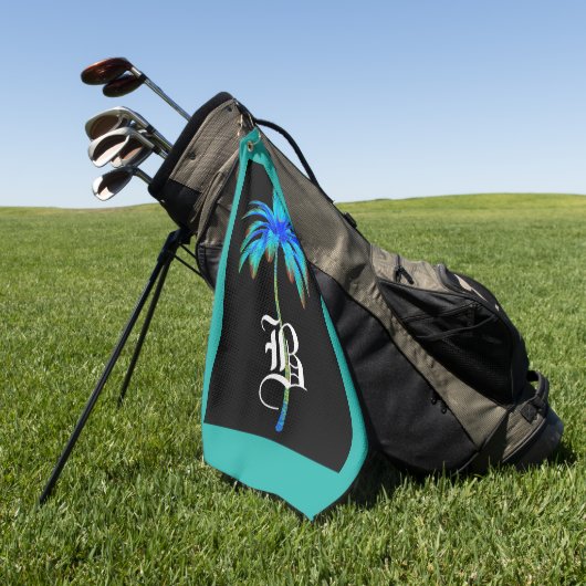 モノグラムのヤシの木のゴルフタオル ゴルフタオル (グリーン)