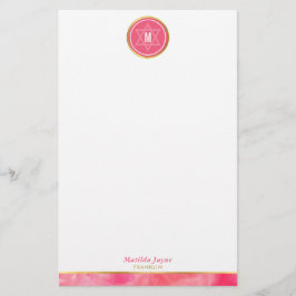モノグラムのユダヤの星　ボールド　ブロック　コーラル　ピンク　ゴールド 便箋